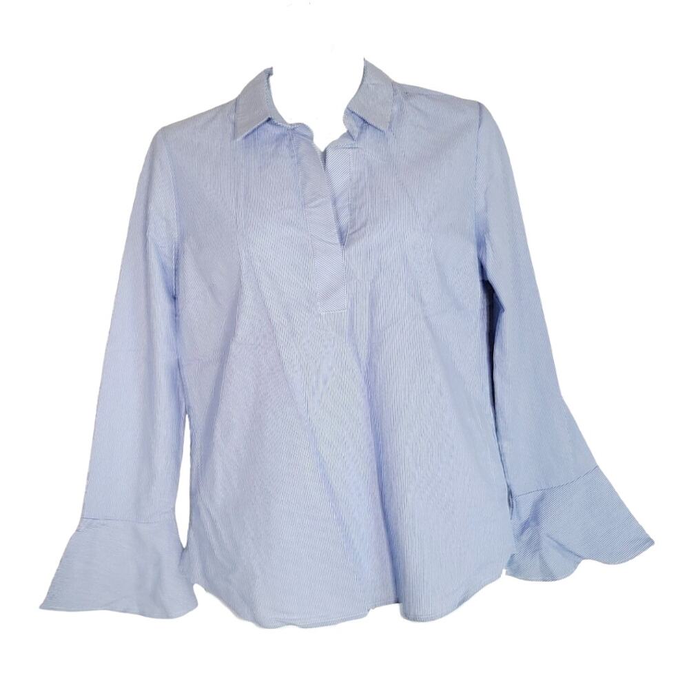 NWT Como Blu vertical striped ruffle sleeve collared blouse size large
